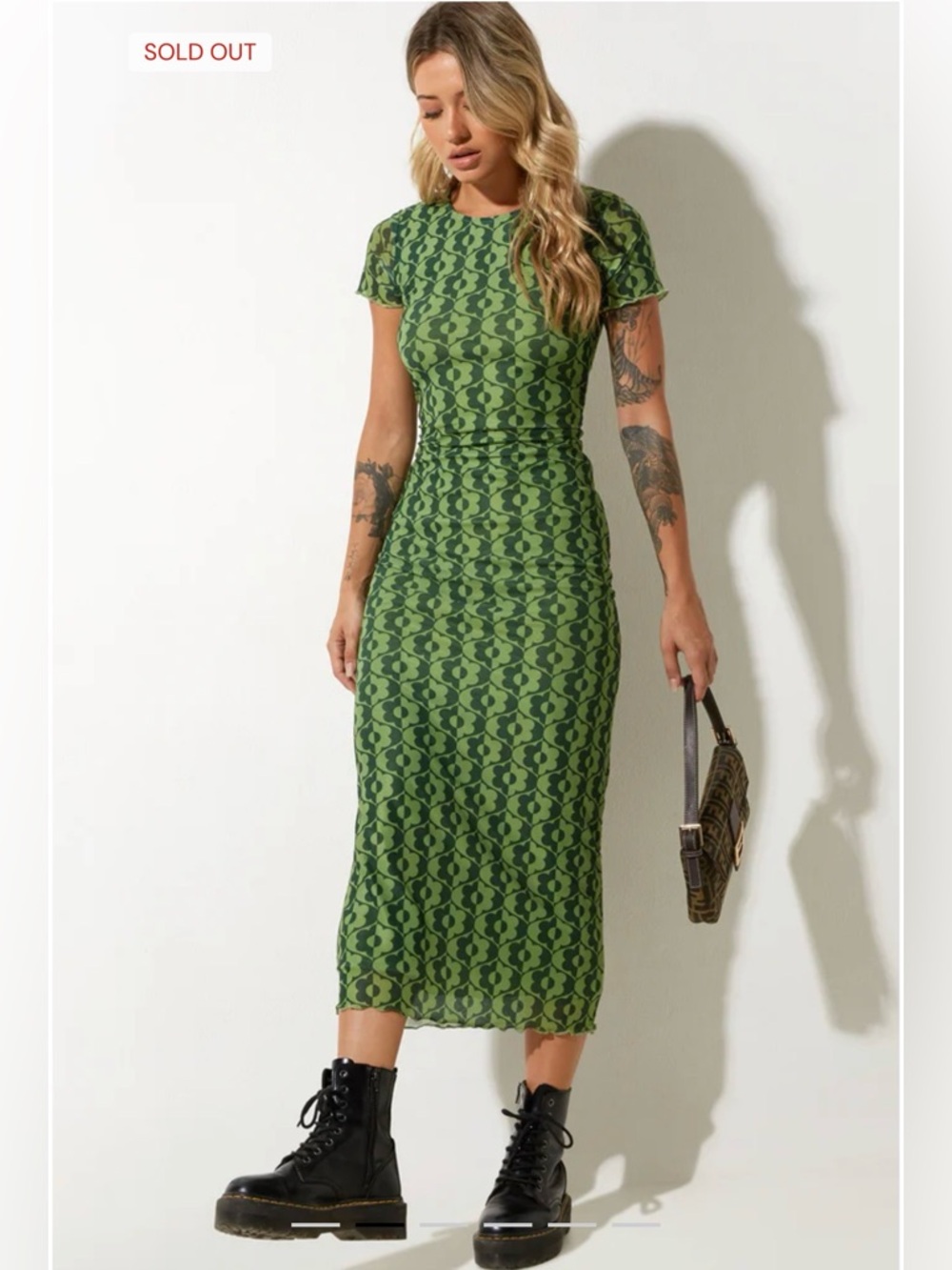 MOTEL ROCKS Happyella Midi Dress In Wavy Daisy Green NWT SIZE MEDIUM - Picture 2 of 7